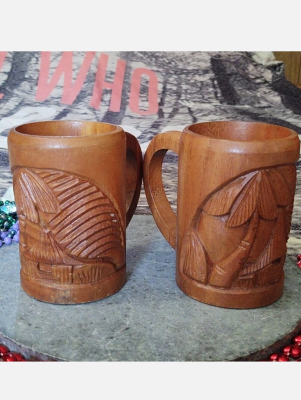 Rosas' Wooden Tiki Mugs Palm Tree & Hut